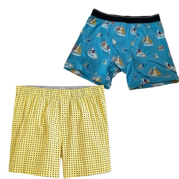 J. Crew 2 Knit Boxer Briefs in Sailboat Blue Print & Yellow NEW 2 pairs NWT - Picture 1 of 15